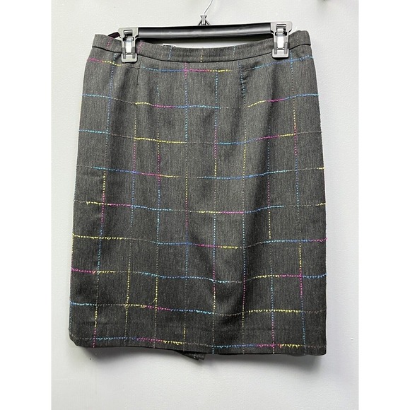 Nicole Dresses & Skirts - Nicole Skirt Womens 10 Grey Multi‎ Rainbow Windowpane Plaid Pencil Made in Italy
